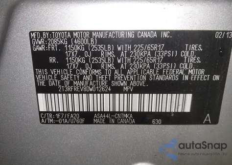 2013 Toyota Rav4 Xle z USA, uszkodzony, nr VIN 2T3RFREV8DW012624